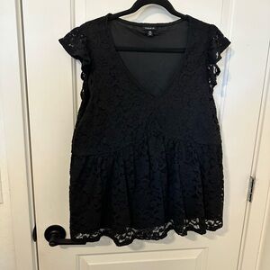 Torrid Black Ruffled Peplum Cap Sleeve Blouse